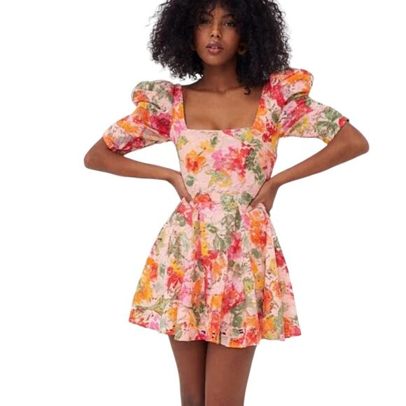 NWT! For Love & Lemons Dascha Puff Sleeve Floral Mini Dress - Size Medium - Picture 5 of 14